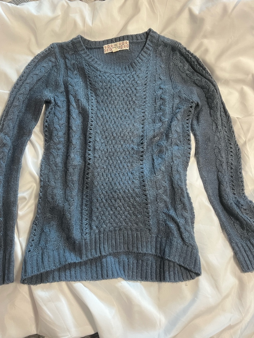 Pink Republic Cable Knit Crewneck Sweater - Slate Blue